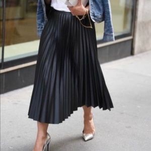 Seven 7 For All Mankind Pleated Pleather Faux Leather Skirt Midi Black